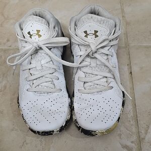 Under Armour White and Gold Kids Sneakers
